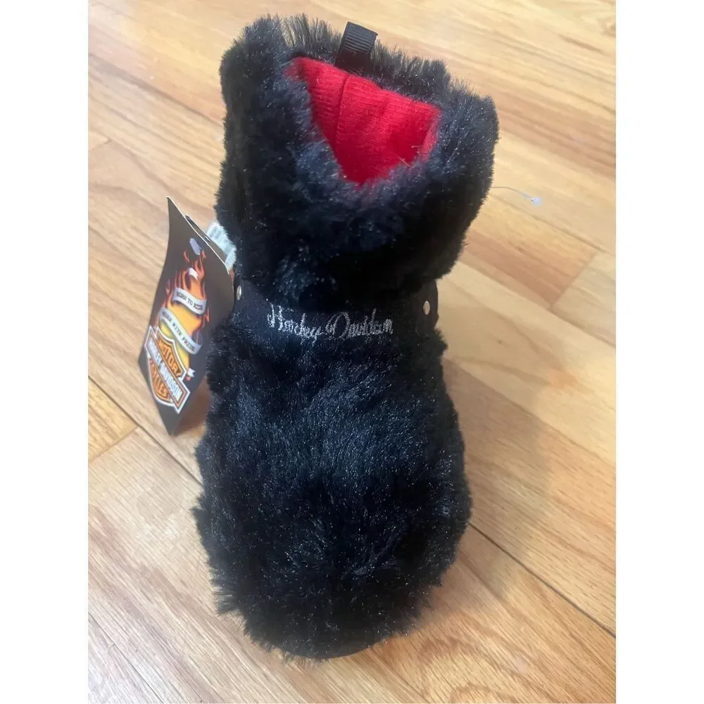Harley Davidson Toddler Faux Fur Biker Boot Slippers Sz 10-11 Black Branded W Ha